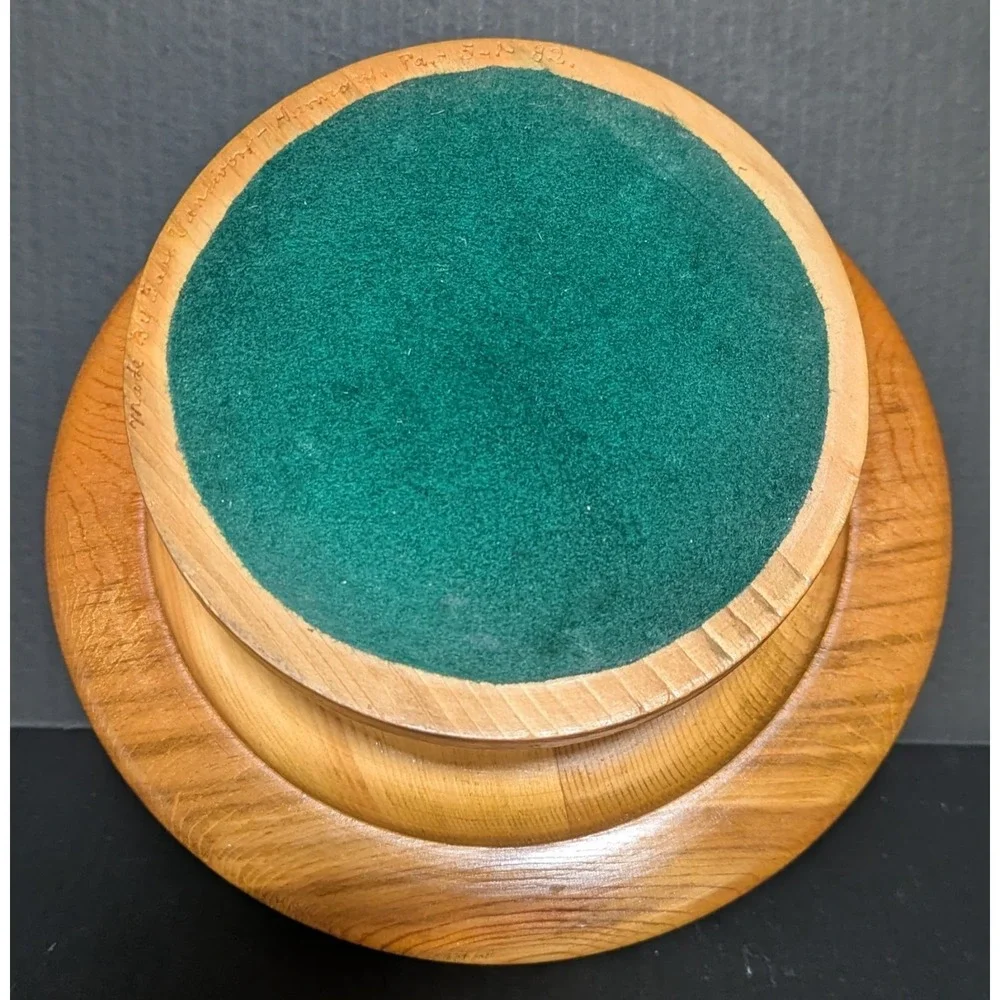 Vintage‎ Mid-Century Rustic Hand Turned Lipped Pedestal Bowl Green Felted Bottom